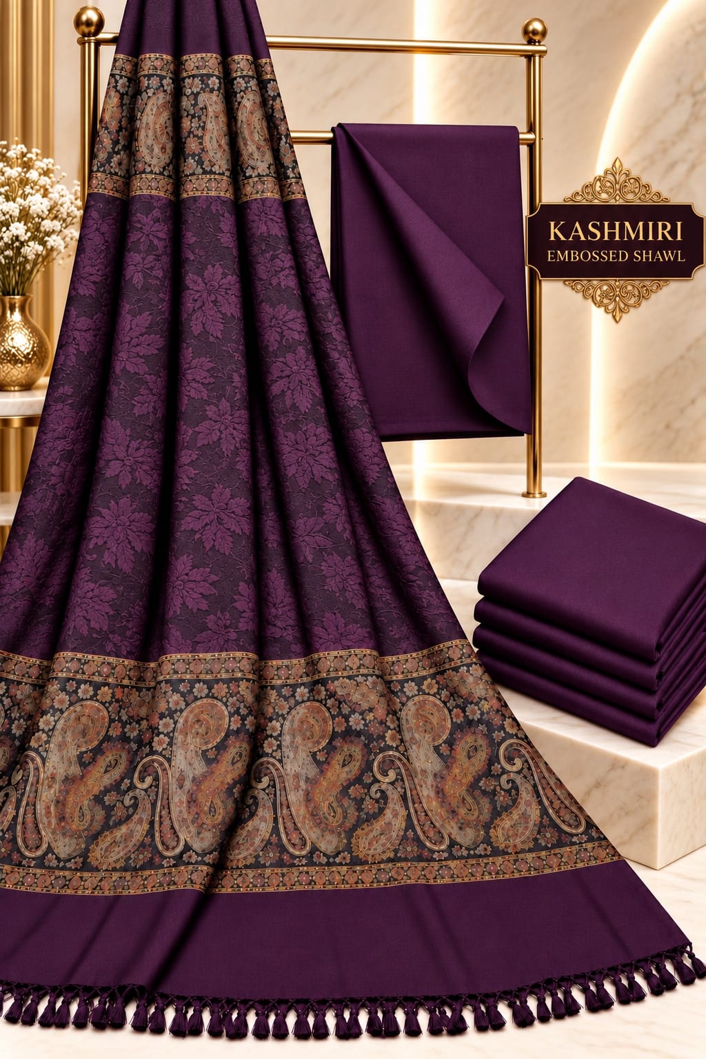 Kashmiri Embose Jaquard+Self design Shawl +Dhanak Suite