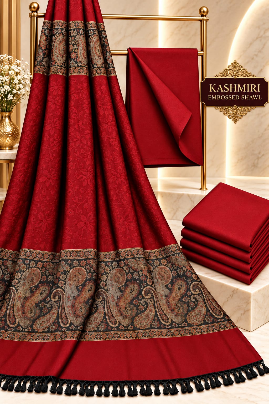 Kashmiri Embose Jaquard+Self design Shawl +Dhanak Suite