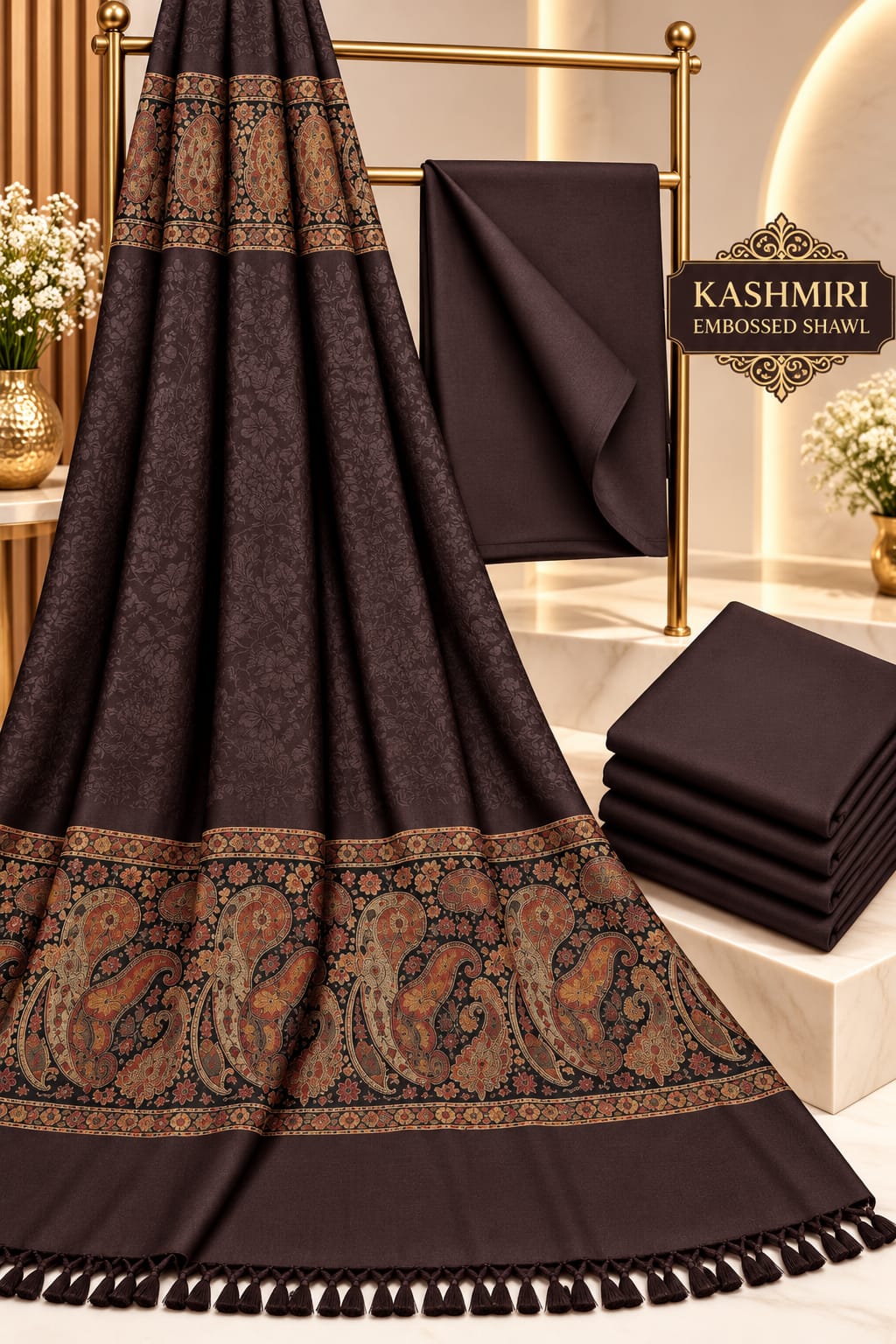 Kashmiri Embose Jaquard+Self design Shawl +Dhanak Suite