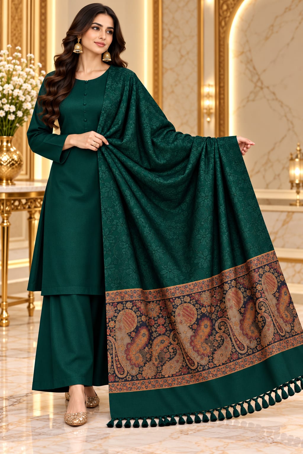 Kashmiri Embose Jaquard+Self design Shawl +Dhanak Suite