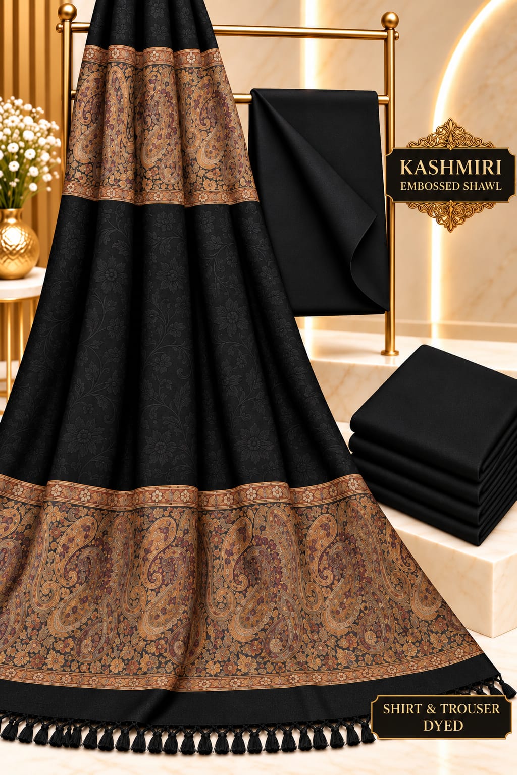 Kashmiri Embose Jaquard+Self design Shawl +Dhanak Suite
