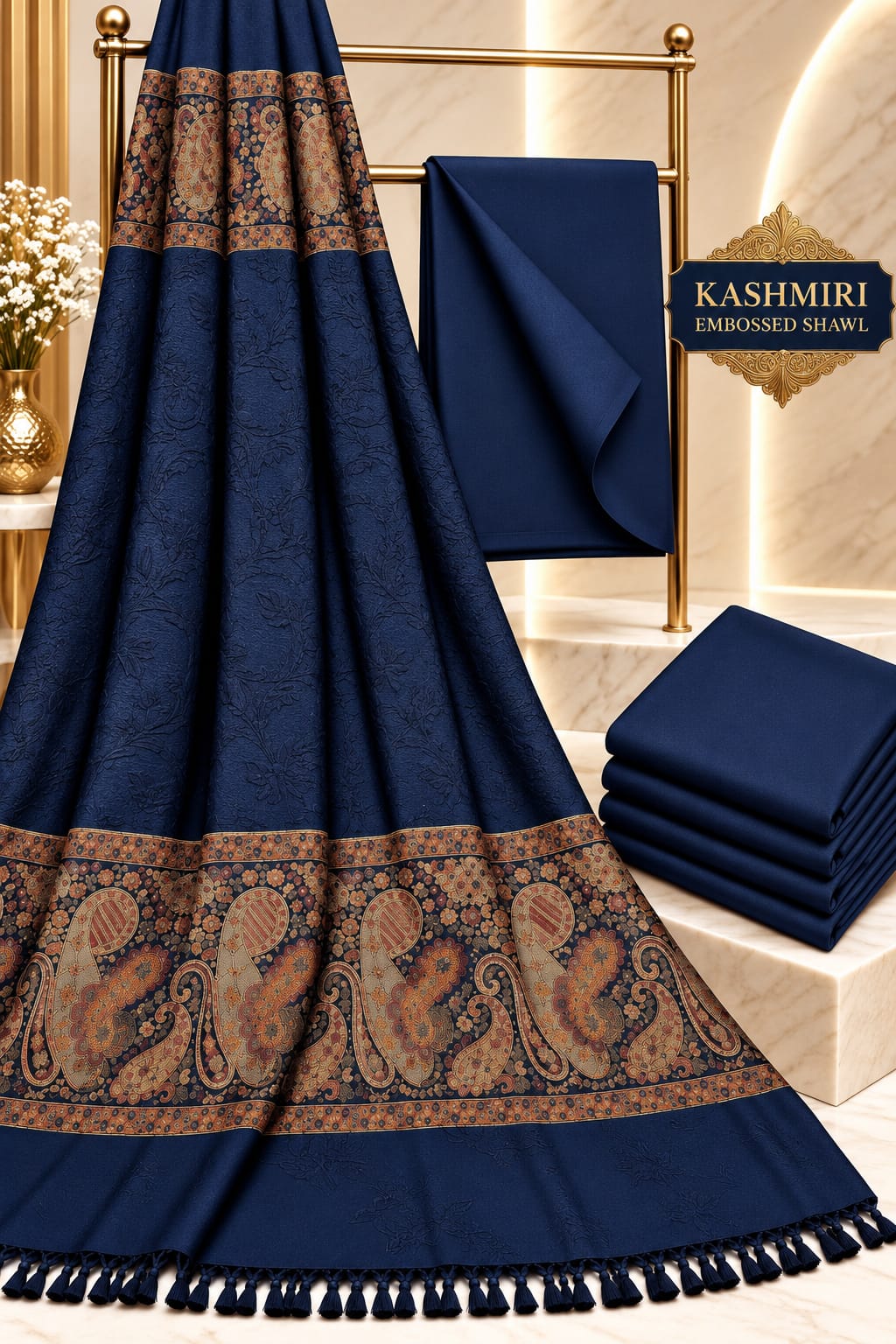 Kashmiri Embose Jaquard+Self design Shawl +Dhanak Suite